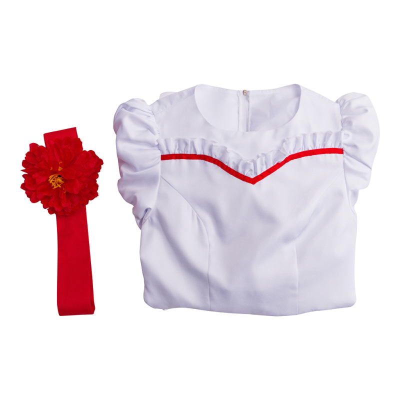 ConjingDoll Annabelle Halloweeni õudusfilmi valge kleidiga Cosplay kostüüm laos sirgete juustega