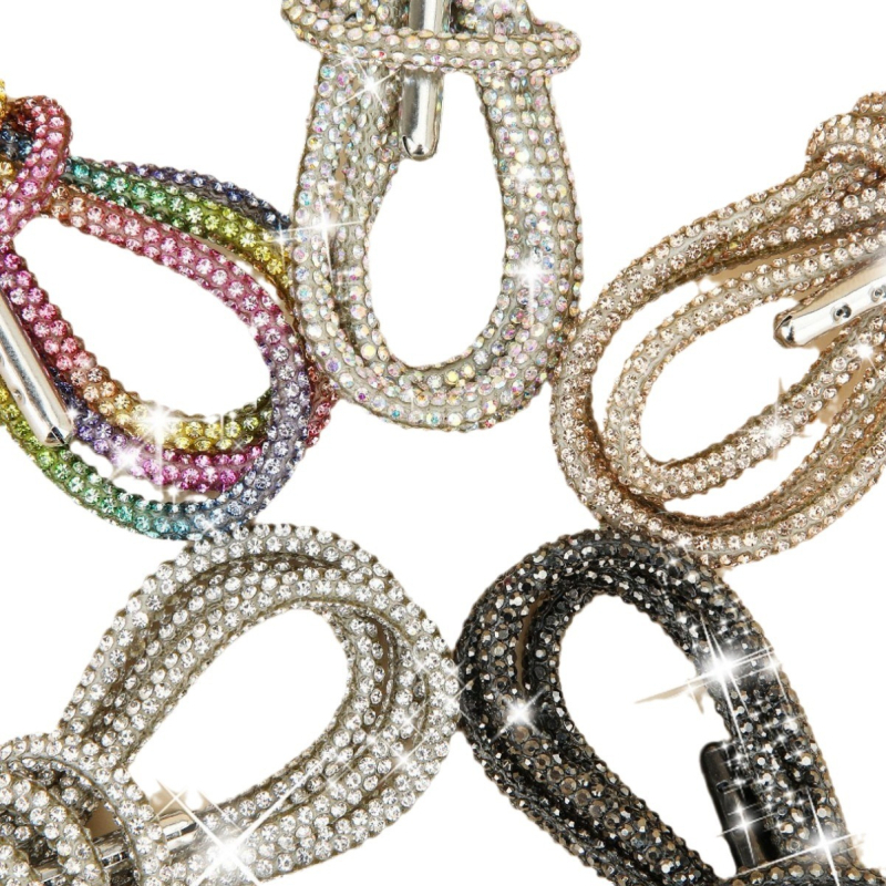 Madingos ir universalios personalizuotos blizgančios cirkonio juostelės su deimantais, „pasidaryk pats“ batų raišteliai, dekoratyvinė palto virvė, „Trendyy Street“, daugiaspalvė, putojanti