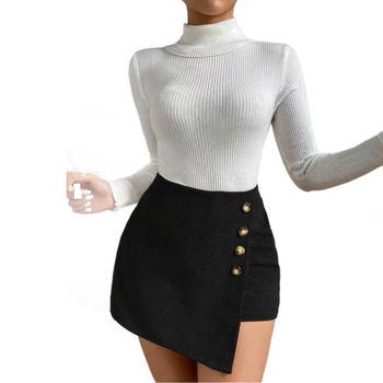 Amazon Cross Border Ženska elegantna modna jednobojna kordurojska suknja Prednji dio nepravilnih kratkih hlača suknje