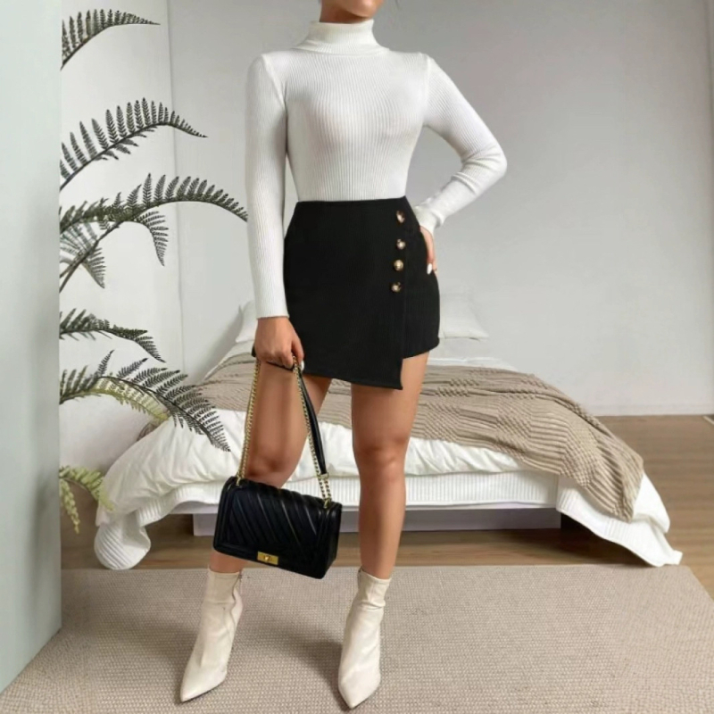 Amazon Cross Border Ženska elegantna modna jednobojna kordurojska suknja Prednji dio nepravilnih kratkih hlača suknje