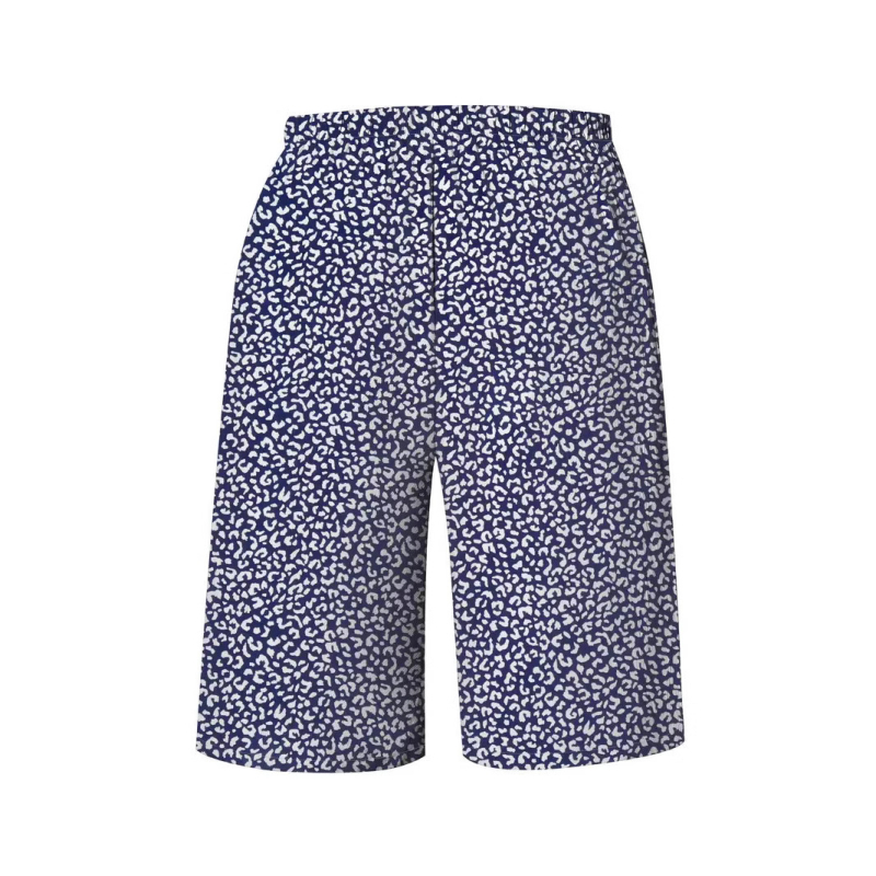 2025 Cross Border új női könnyű strandnadrág - lezser kék és fehér virágmintás, húzózsinóros derékkal