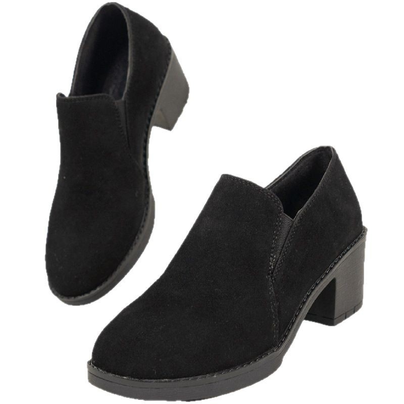 Kerek orrú, vastag sarkú lapos cipők nőknek 2025 tavasz új export nagy méretű brit stílusú divatos bebújós női cipők raktáron