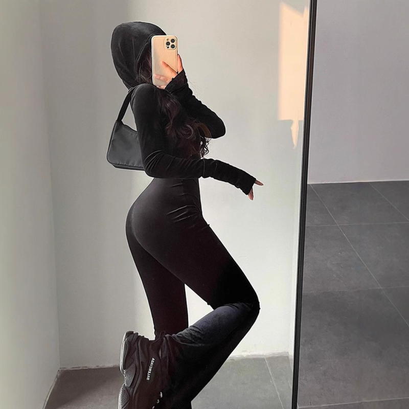 Elegantiškas madingas Pietų Korėjos sijonas su aksominiu, plonu, klubus prigludusiu sijonu su gobtuvu korėjietiško stiliaus suknelė