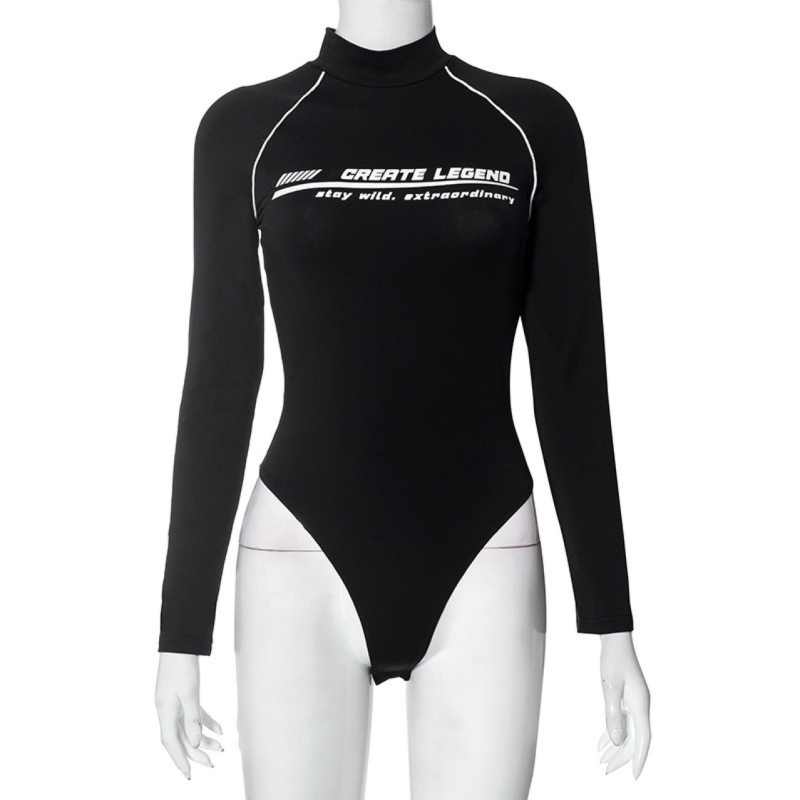 „Amazon Cross-Border“ naujos raidės spausdinta plona ilgomis rankovėmis midi apykaklė