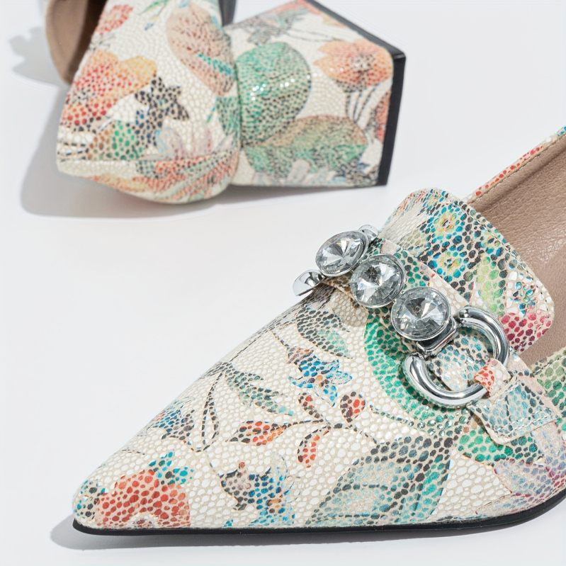 2025. na zalihi, vanjska trgovina, plus size prekogranične europske i američke cipele s debelim potpeticama i špicastim printom, plitke visoke pete