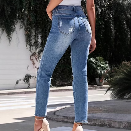 Amazon Europski i američki Nove ženske traperice plus size s poderanim printom Ženske traperice Hlače Žene