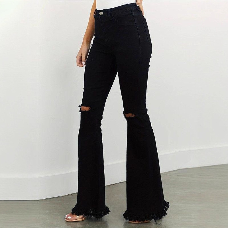 Temu American Style Spicy Girl Ripped traperice za žene, visokog struka, izlizane, moderne, rastezljive, uske duge hlače