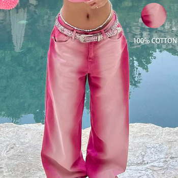 PY1063 Retro modes tendences, universālas ielas stila kontrastkrāsas mikroelastīgas taisnas džinsa bikses