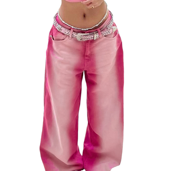 PY1063 Retro modes tendences, universālas ielas stila kontrastkrāsas mikroelastīgas taisnas džinsa bikses