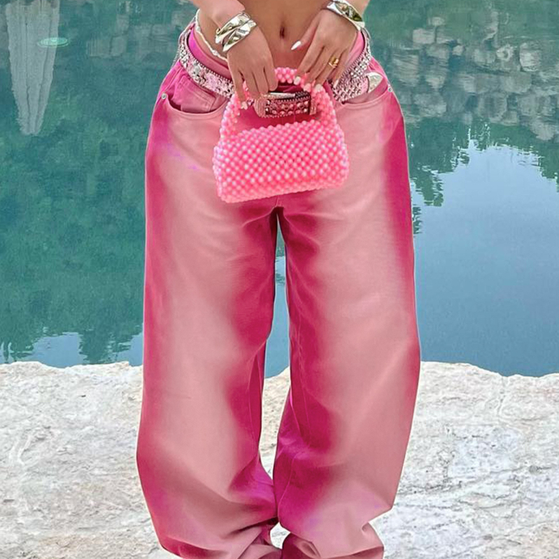 PY1063 Retro modes tendences, universālas ielas stila kontrastkrāsas mikroelastīgas taisnas džinsa bikses