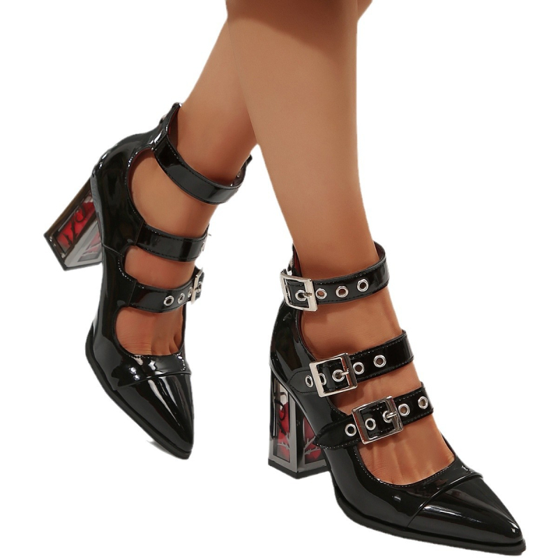 2025 tavaszán új európai és amerikai vastag sarkú, hegyes sarkú, külkereskedelmi cipő, cipzáras, plus size, határokon átnyúló, szexi magas sarkú cipő