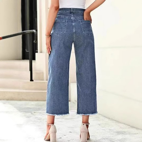 Independent Station Cross-Border naiste toores servaga sirged üheksa punktiga teksad, kõrge vöökohaga õhukesed mitmekülgsed teksad