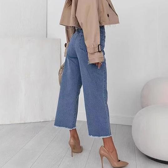 Independent Station Cross-Border naiste toores servaga sirged üheksa punktiga teksad, kõrge vöökohaga õhukesed mitmekülgsed teksad