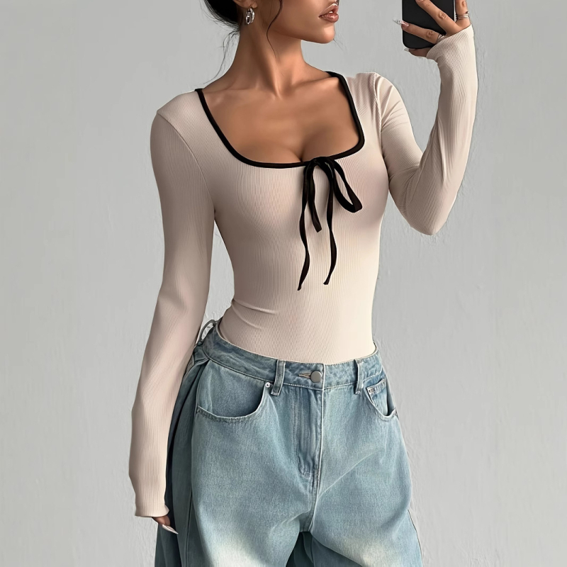 raktáron 2025 Amazon AliExpress Független Állomás Európa és Amerika Határokon átnyúló Környakú, Masni Színblokkos Hosszú Ujjú, Junction