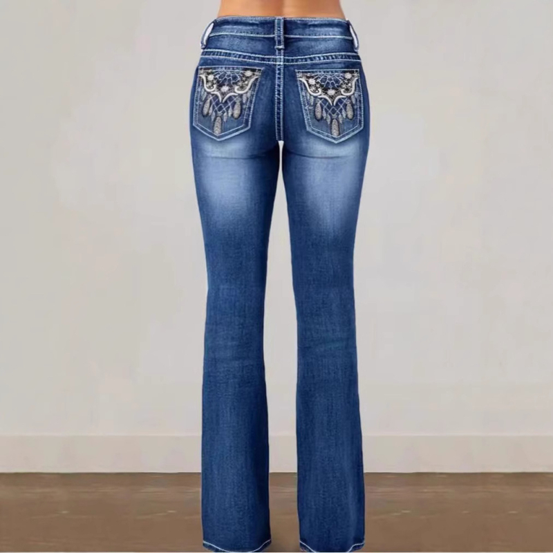 2024-es európai és amerikai külkereskedelmi női ruházati határokon átnyúló Amazon Slim-Fit kék zsebes hímzett magas derekú európai és amerikai stílusú