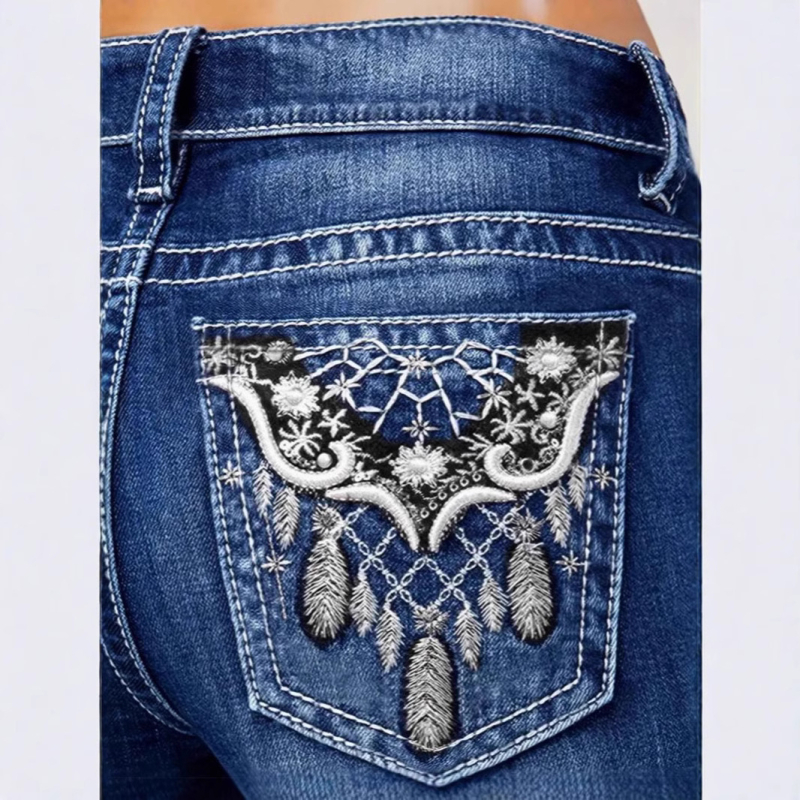 2024-es európai és amerikai külkereskedelmi női ruházati határokon átnyúló Amazon Slim-Fit kék zsebes hímzett magas derekú európai és amerikai stílusú