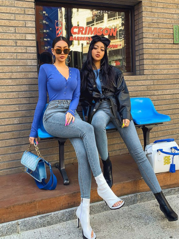 Határokon átnyúló európai és amerikai külkereskedelmi ellátás klasszikus retro magas derekú, rugalmas lábú farmernadrág nőknek