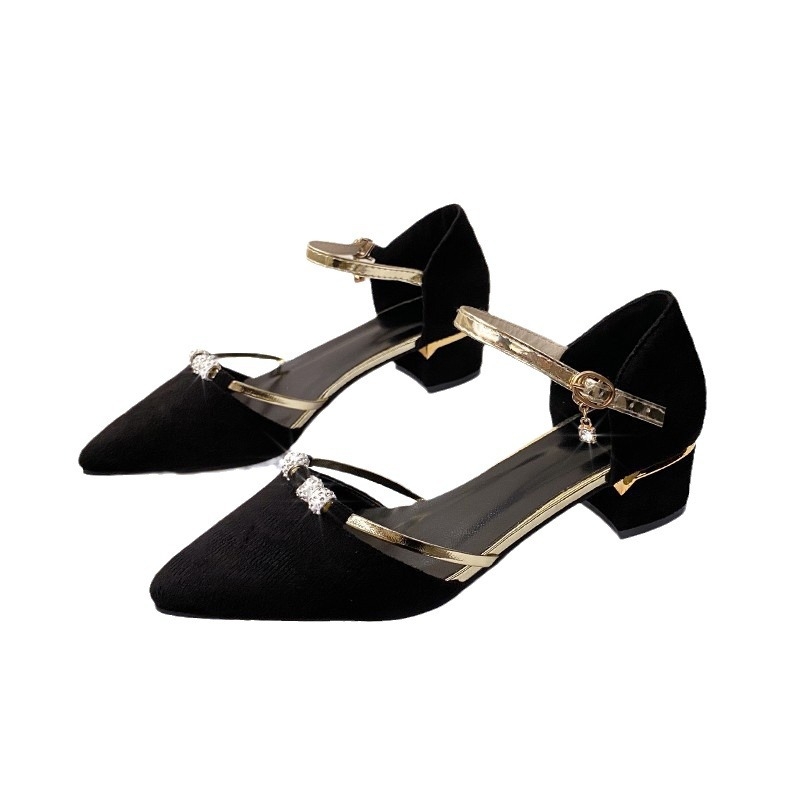 Vieno sluoksnio moteriški bateliai, vidutinio kulno, „Fairy“ 2024 m. pavasario ir vasaros mada, „Bai Match“ vieno žodžio sagtimi, stambiu kulnu, smailūs, vieno sluoksnio bateliai, urmu.