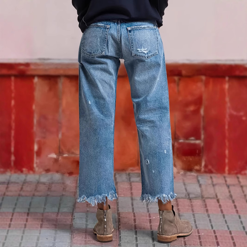 2025-ös új, határokon átnyúló, Amazonon keresztül eladott, európai és amerikai új női, szakadt, egyenes, nem elasztikus, mindenhez illő farmernadrág