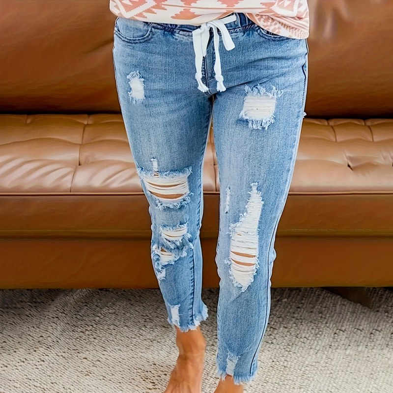 Európai és amerikai külkereskedelem, határokon átnyúló ellátás, rugalmas derék, alkalmi divat, sokoldalú utcai, rugalmas, szaggatott farmernadrág nőknek