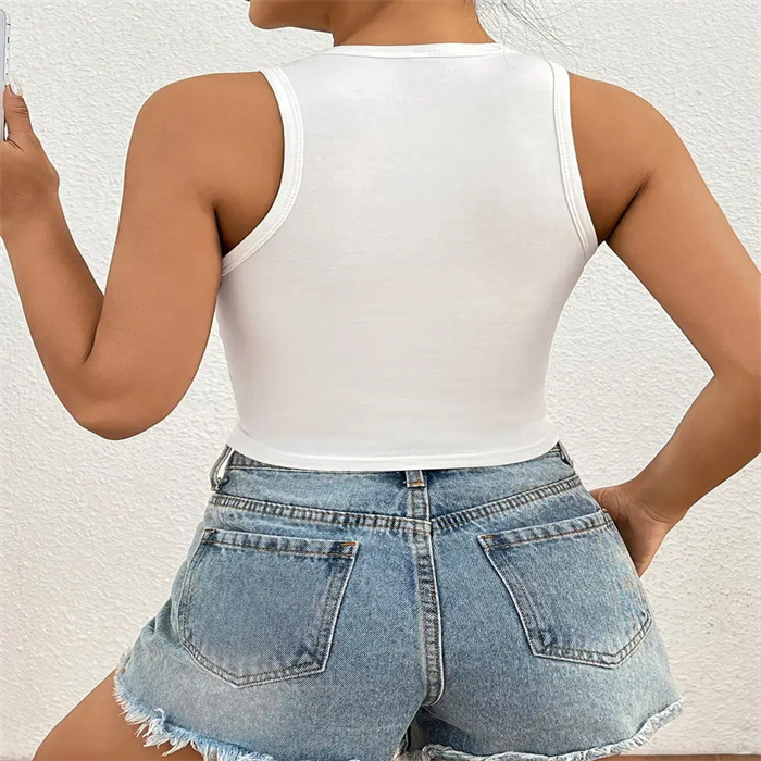 Tarptautinė nauja europietiška ir amerikietiška „Spice Girls“ bambos liemenė su amerikietiška seksualia apvalia kaklo be rankovių marškinėliais su užrašu