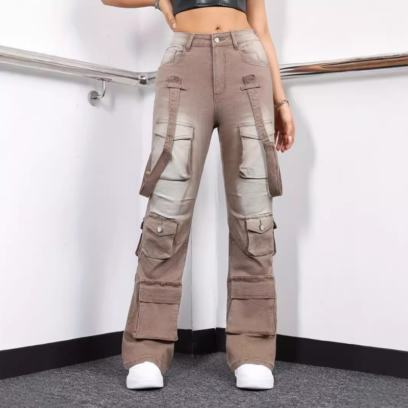 Farmer, magas szárú, elasztikus, amerikai stílusú, pántos, utcai mintás, divatos, egyenes szabású, zsebes nadrág 18301-1