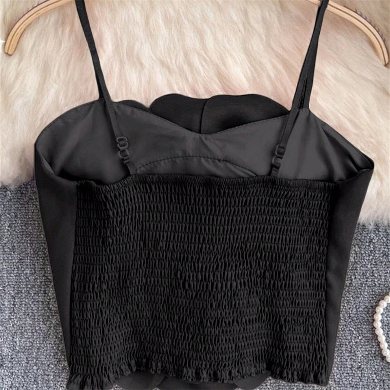 Tarpvalstybinė užsienio prekyba, prancūziško stiliaus dizainas, 3D gėlių rašto, maža dirželiu nugaroje, širdelės formos moteriški vasariniai, saldūs, aštrūs, seksualūs viršutiniai drabužiai, trumpi.