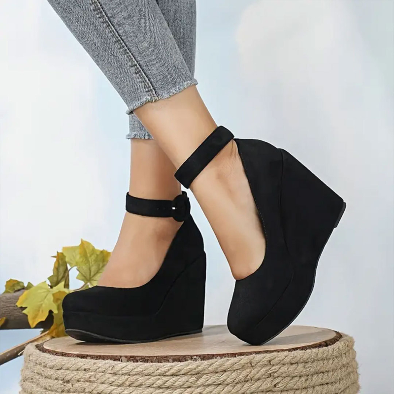 Sieviešu ķīļveida kurpes ar ūdensnecaurlaidīgu platformu 2024. gada pavasarī un rudenī, jaunas, seklas mutes, modernas, apaļas galvas augstpapēžu kurpes, sieviešu bieza zole, īpaši augstpapēžu kurpes