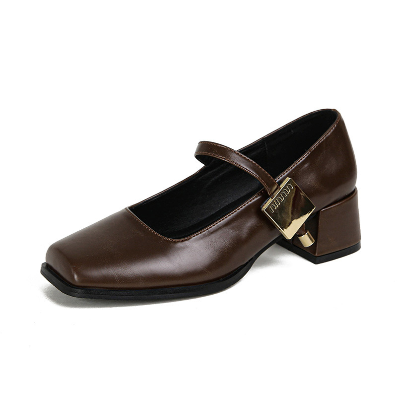 Szögletes orrú, fekete Mary Jane vastag sarok, 2025-ös nyári új, sokoldalú, egyvonalas pántos, elegáns, sekély szájú, nagy méretű lapos cipők nőknek