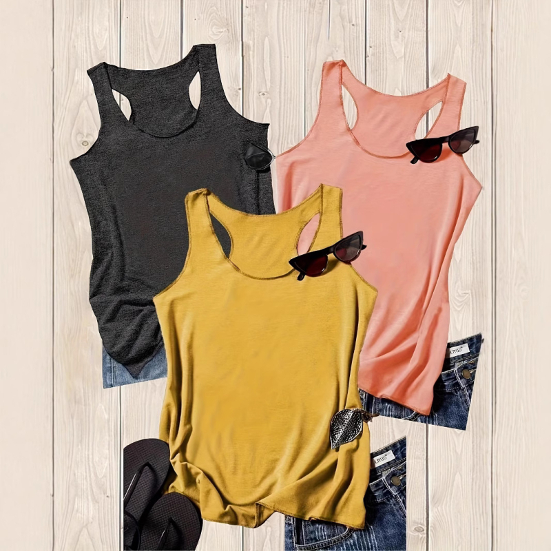 Amazon vienkrāsains tankair Eiropas un Amerikas Spice Girls Tight augstas elastīgās kvadrātveida apkakles I-veida veste sievietēm fitnesam bez piedurknēm