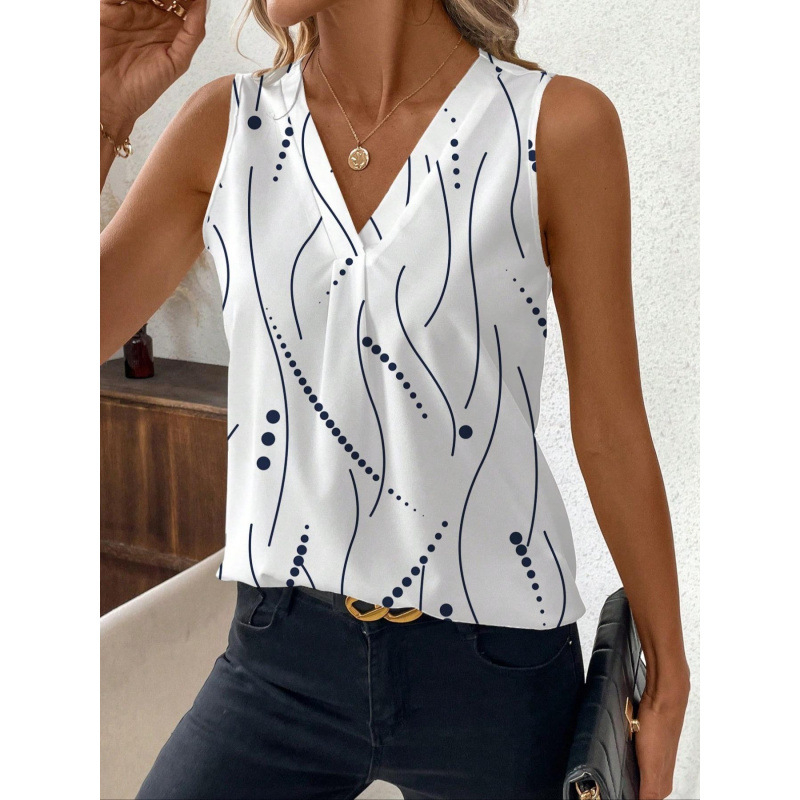 Amazon európai és amerikai határokon átnyúló kereskedelem 2025 laza, lezser, kerek nyakú, nyomtatott, ujjatlan felsőrész nőknek, divatos és sokoldalú