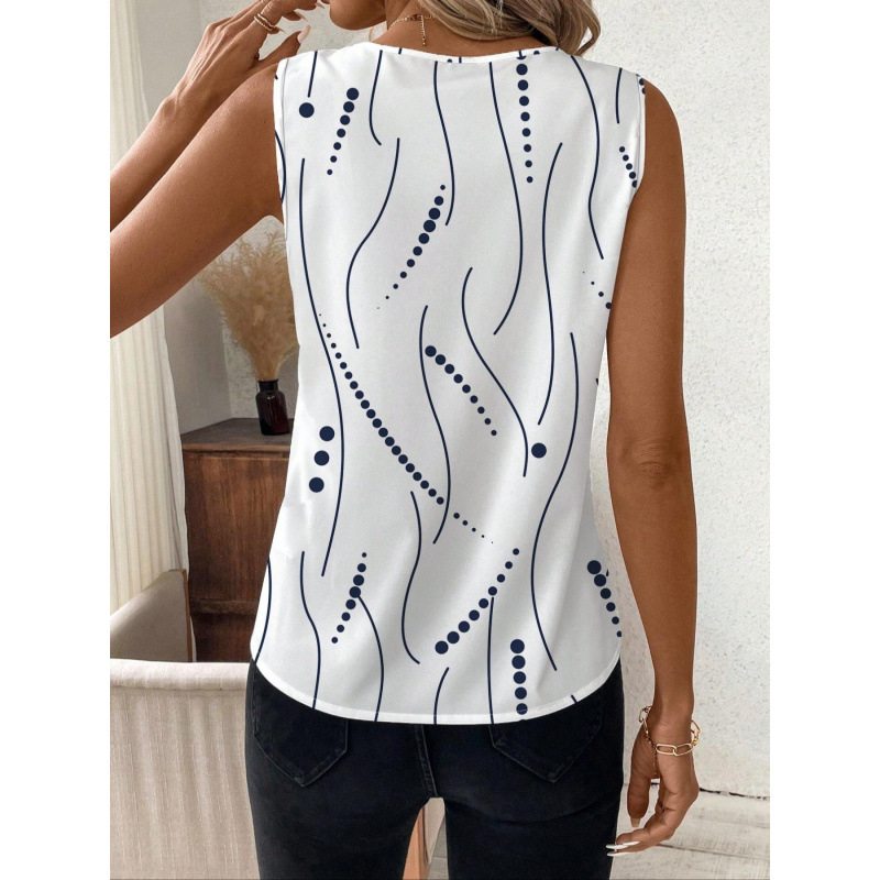 Amazon európai és amerikai határokon átnyúló kereskedelem 2025 laza, lezser, kerek nyakú, nyomtatott, ujjatlan felsőrész nőknek, divatos és sokoldalú