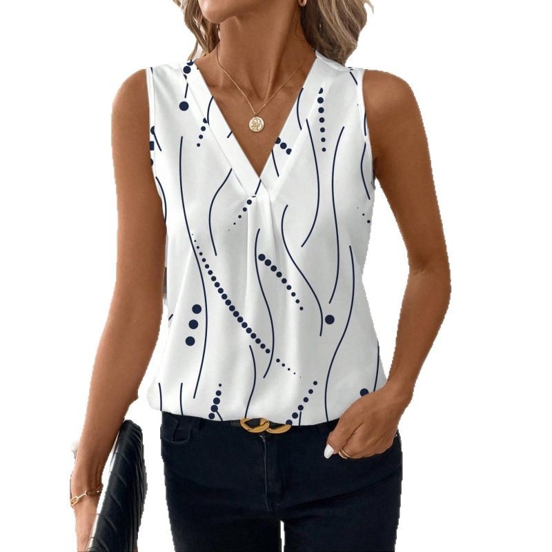 Amazon európai és amerikai határokon átnyúló kereskedelem 2025 laza, lezser, kerek nyakú, nyomtatott, ujjatlan felsőrész nőknek, divatos és sokoldalú