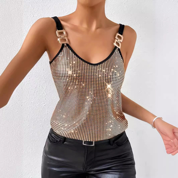 YD90346 Καλοκαιρινό Νέο Φανελάκι με Αλυσίδα Amazon Sequin 2024 για Γυναίκες