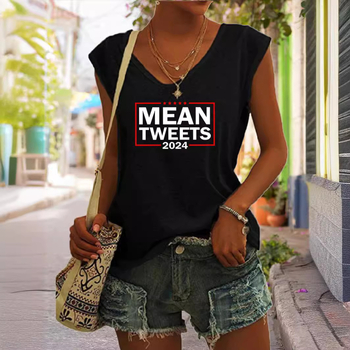 Καλοκαιρινό casual τοπ με εκτύπωση για την ημέρα της ανεξαρτησίας με V λαιμόκοψη, αμάνικο, χαλαρό T-shirt
