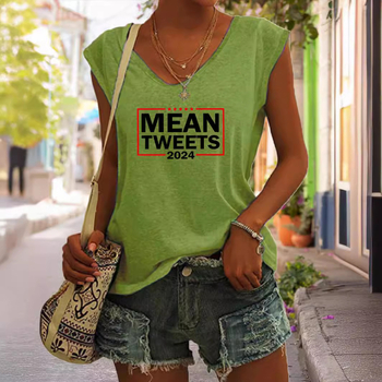 Καλοκαιρινό casual τοπ με εκτύπωση για την ημέρα της ανεξαρτησίας με V λαιμόκοψη, αμάνικο, χαλαρό T-shirt