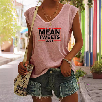 Καλοκαιρινό casual τοπ με εκτύπωση για την ημέρα της ανεξαρτησίας με V λαιμόκοψη, αμάνικο, χαλαρό T-shirt