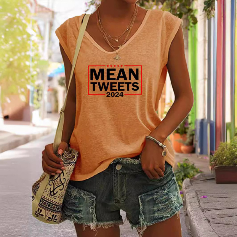 Függetlenség Napja Nyomtatású Amazon Nyári Lezser Felső mean024 Nyomtatású V-nyakú Ujjatlan Laza Póló