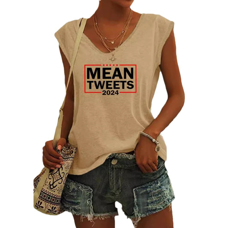 Függetlenség Napja Nyomtatású Amazon Nyári Lezser Felső mean024 Nyomtatású V-nyakú Ujjatlan Laza Póló