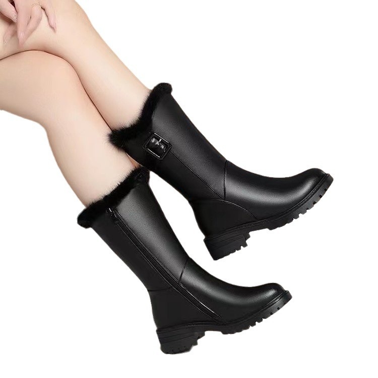 Moteriški sniego batai iki blauzdos, 2023 m. žiemos batai, nauji, su vilnos pamušalu, storu padu, minkštu kailiu ir plius dydžio, su medvilniniu pamušalu, moteriški aulinukai