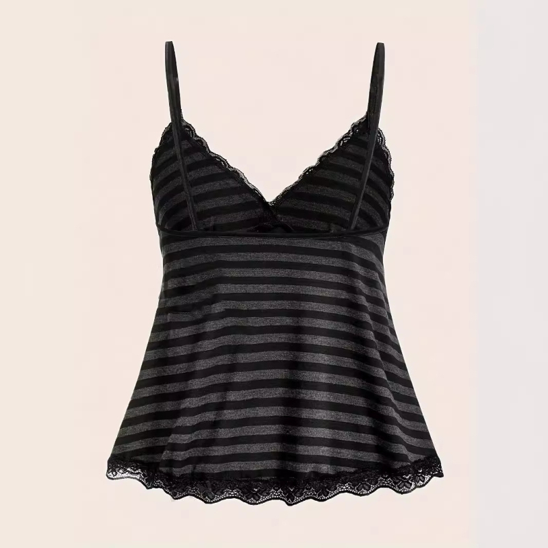 Európai és amerikai Amazon női csíkos, kontrasztos csipke felső, mély V-nyakú, szexi nyári, kis harisnyatartóval