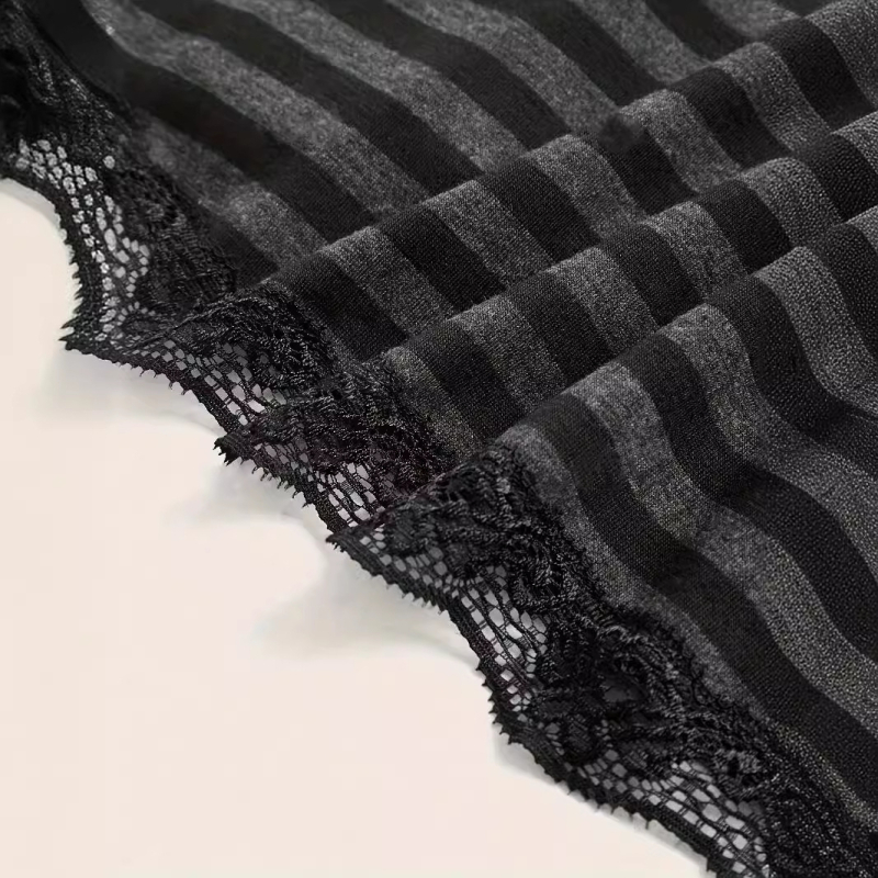 Európai és amerikai Amazon női csíkos, kontrasztos csipke felső, mély V-nyakú, szexi nyári, kis harisnyatartóval