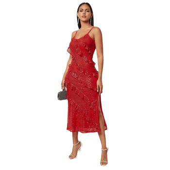 Amazon Ljetna nova europska i američka ženska seksi haljina u stilu Spice Girlsa, duga večernja haljina s otvorenim leđima i šljokicama