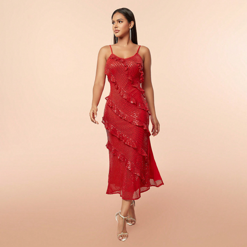 Amazon Ljetna nova europska i američka ženska seksi haljina u stilu Spice Girlsa, duga večernja haljina s otvorenim leđima i šljokicama