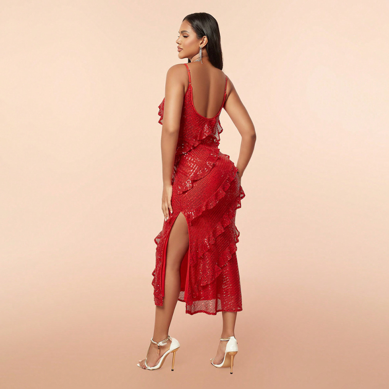 Amazon Ljetna nova europska i američka ženska seksi haljina u stilu Spice Girlsa, duga večernja haljina s otvorenim leđima i šljokicama