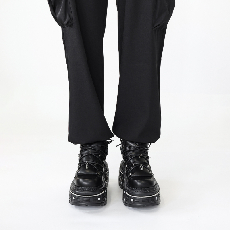 Gotikiniai tamsūs platforminiai storapadiai bateliai pankrokiški metaliniai aukštesni maži odiniai bateliai kniedėmis moteriški aulinukai tamsūs plokščiapadžiai tiesioginis tiekimas iš gamyklos