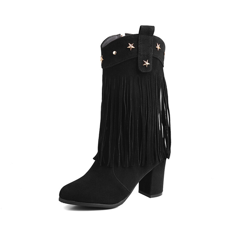 „Independent Station Amazon“ plius dydžiai 33–52 rudens ir žiemos madingi „Maillard Western“ moteriški aulinukai su kutais ir džinsiniais riterio aulinukais.