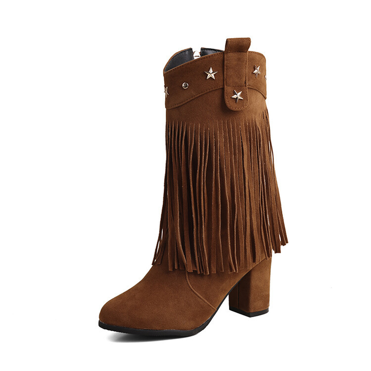 „Independent Station Amazon“ plius dydžiai 33–52 rudens ir žiemos madingi „Maillard Western“ moteriški aulinukai su kutais ir džinsiniais riterio aulinukais.