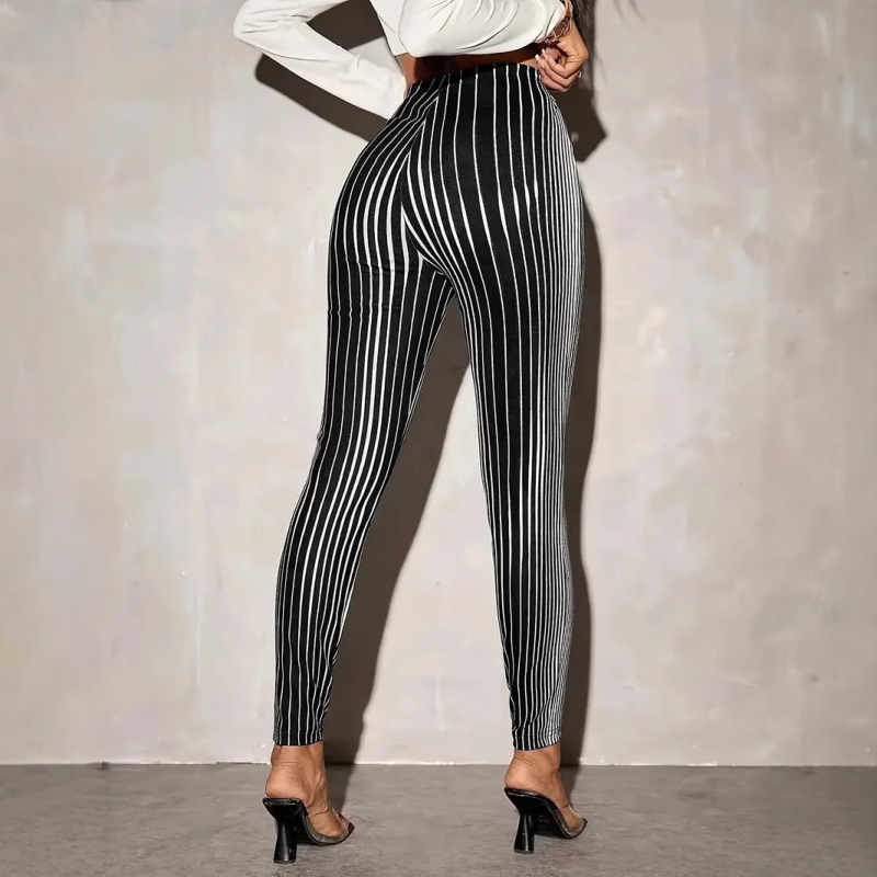 2024-es határokon átnyúló Amazon független állomás TEMU női fekete-fehér csíkos leggings