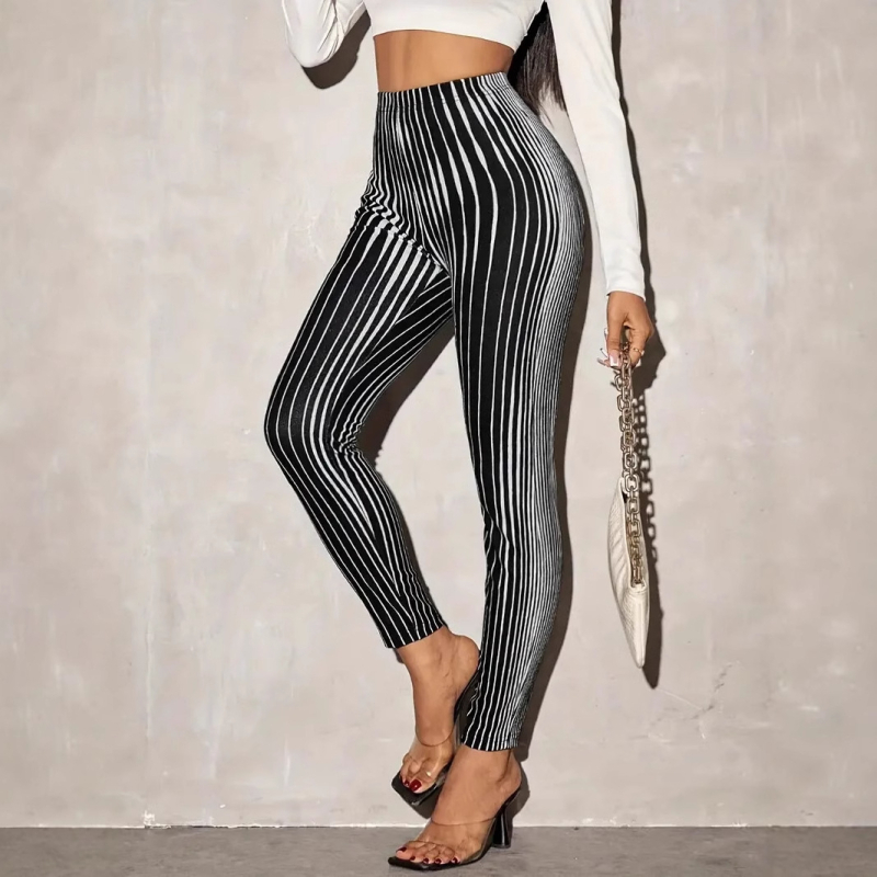 2024-es határokon átnyúló Amazon független állomás TEMU női fekete-fehér csíkos leggings